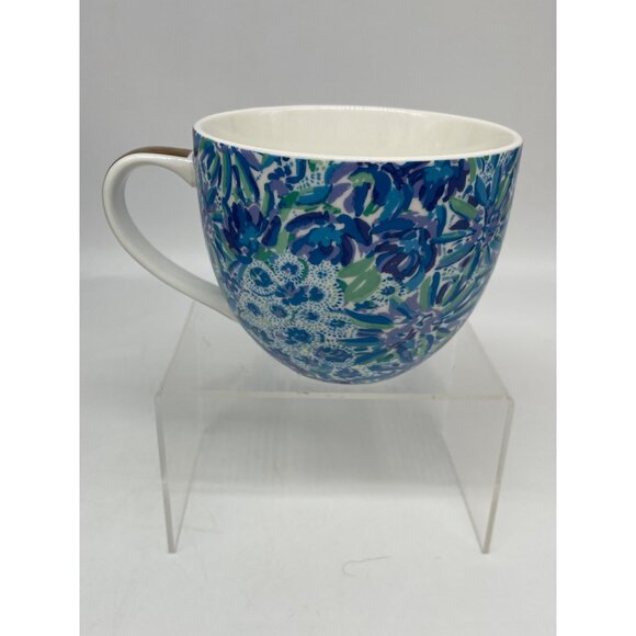 Lilly Pulitzer Ceramic Coffee Mug With Blue Floral Pattern & Gold Handle - Picture 4 of 9